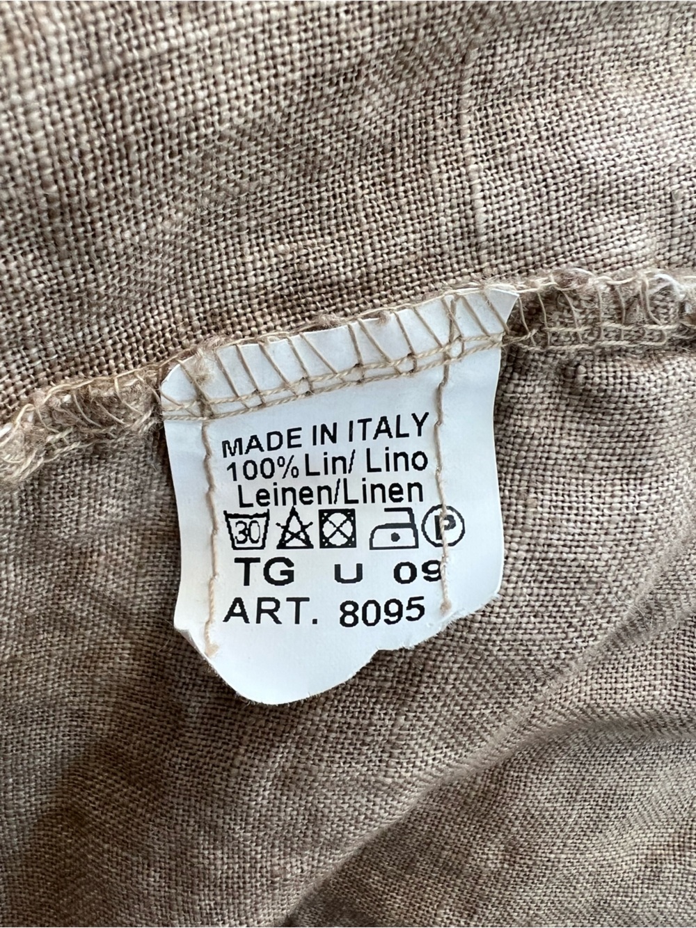 Italian 100% Linen Long 3/4 Sleeve White Brown Ombre Button-Down Shirt Dress, L - Picture 7 of 9